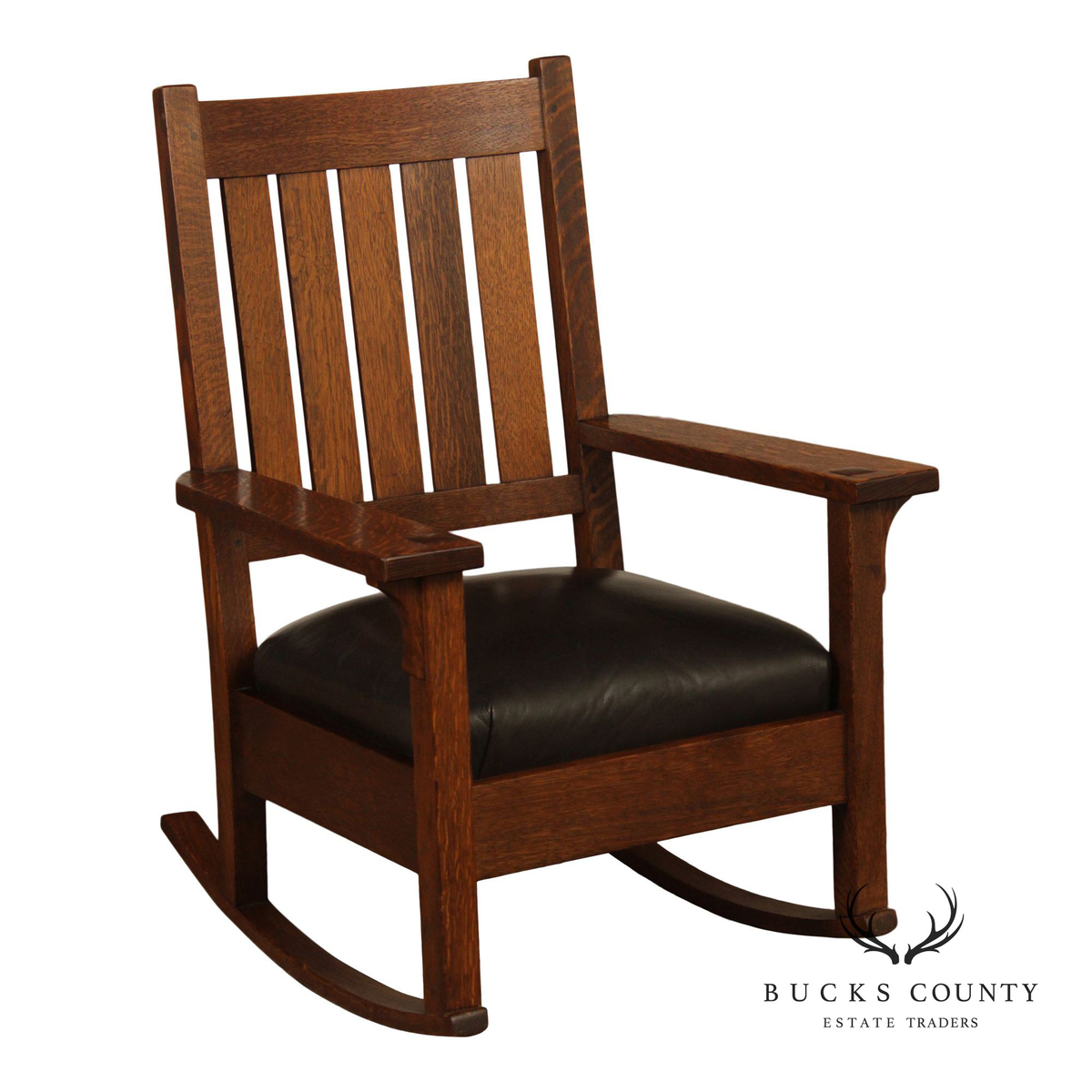 Gustav Stickley Mission Oak and Leather Rocker