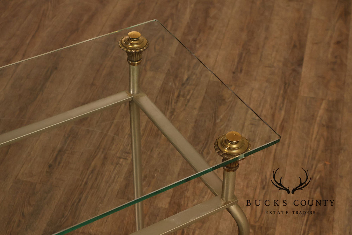 Directoire Style Italian Brass Steel And Glass Two Tier Console Table