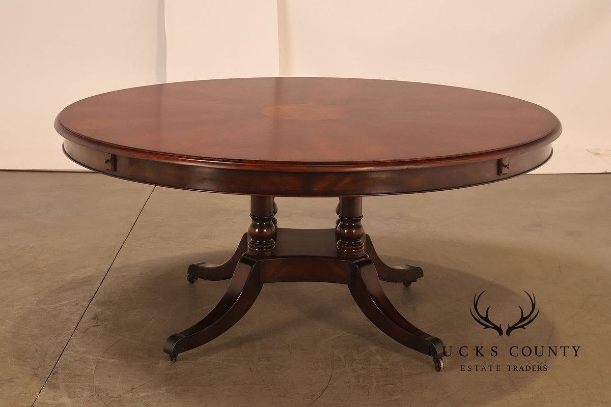Theodore Alexander Regency Style Mahogany Round Dining Table With Expandable 4 Leaves