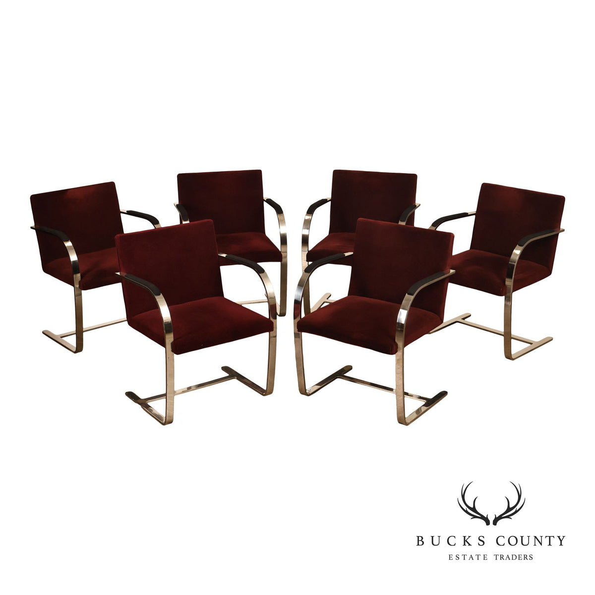 Knoll BRNO By Mies Van Der Rohe Mid Century Modern Set of Six   Flat Bar Chrome Dining Chairs