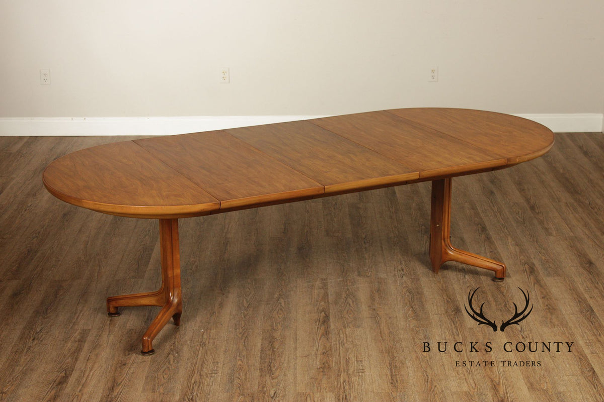 Mid Century Modern Round Walnut Extendable Dining Table