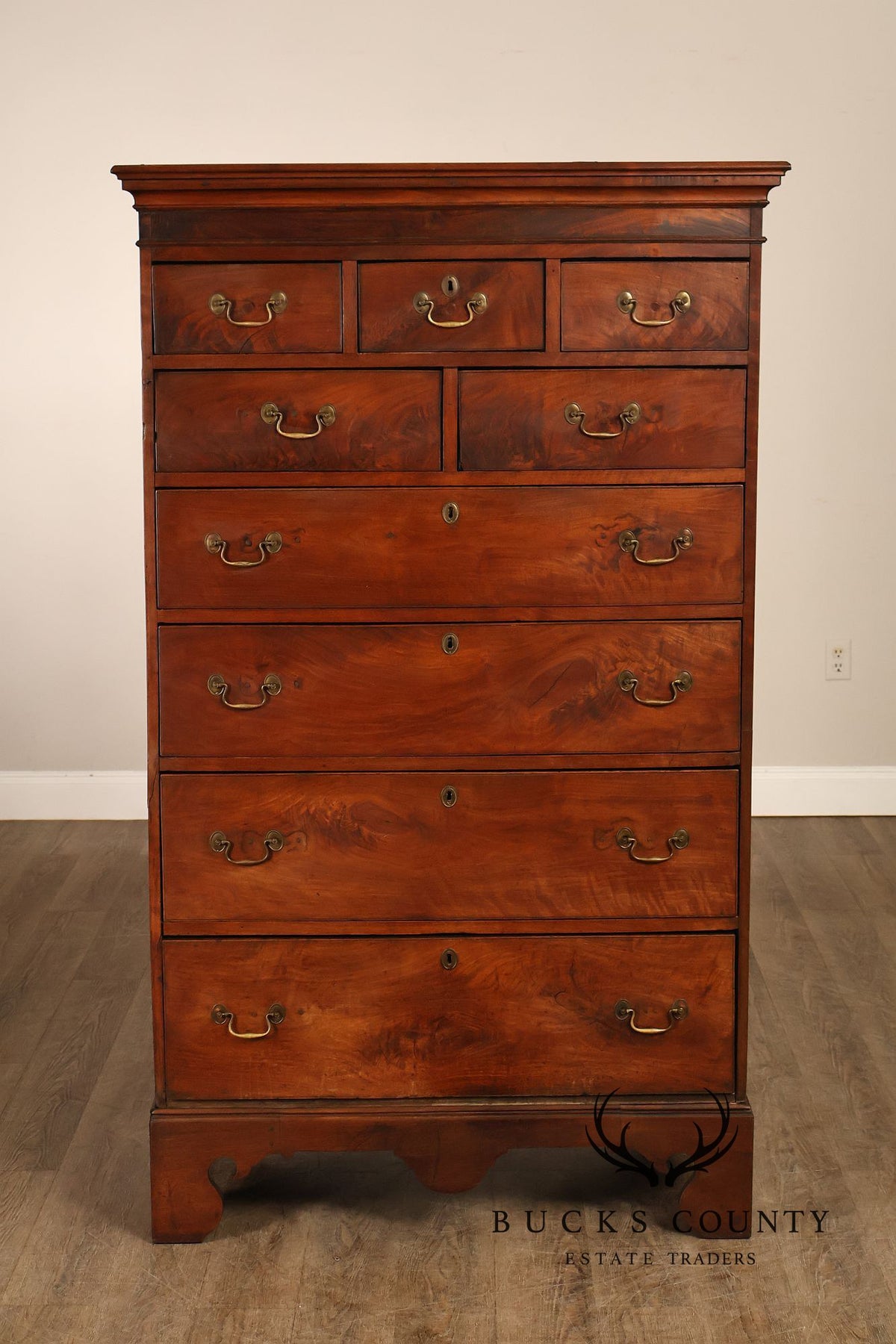 Antique 18th Century American Walnut Tall Chest Of Drawers