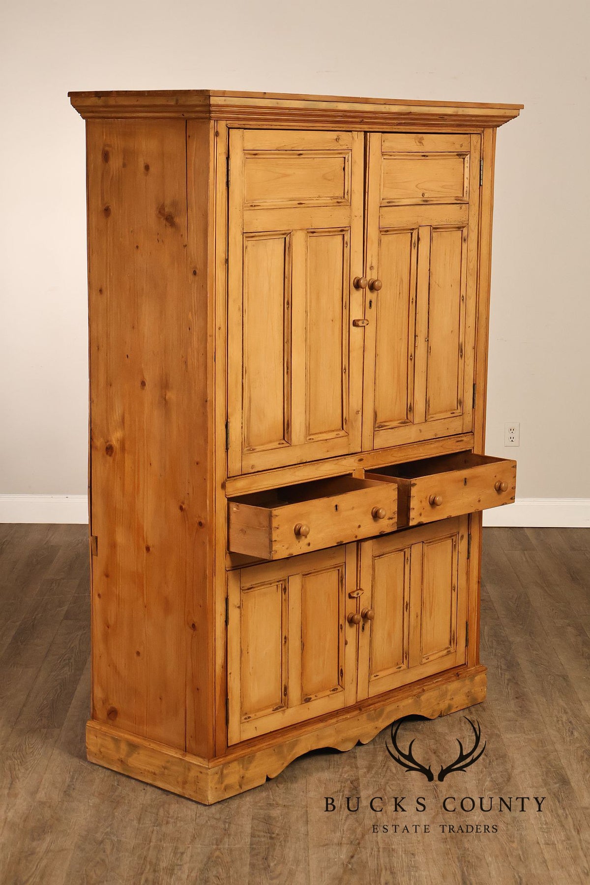 Pine Country Style Armoire Cabinet With Drawers