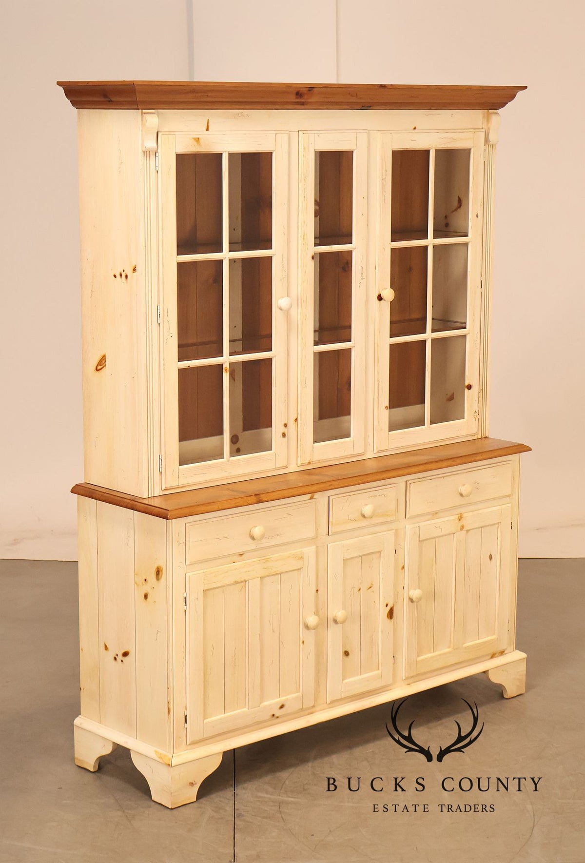 Ethan Allen Distressed Painted Pine China Cabinet