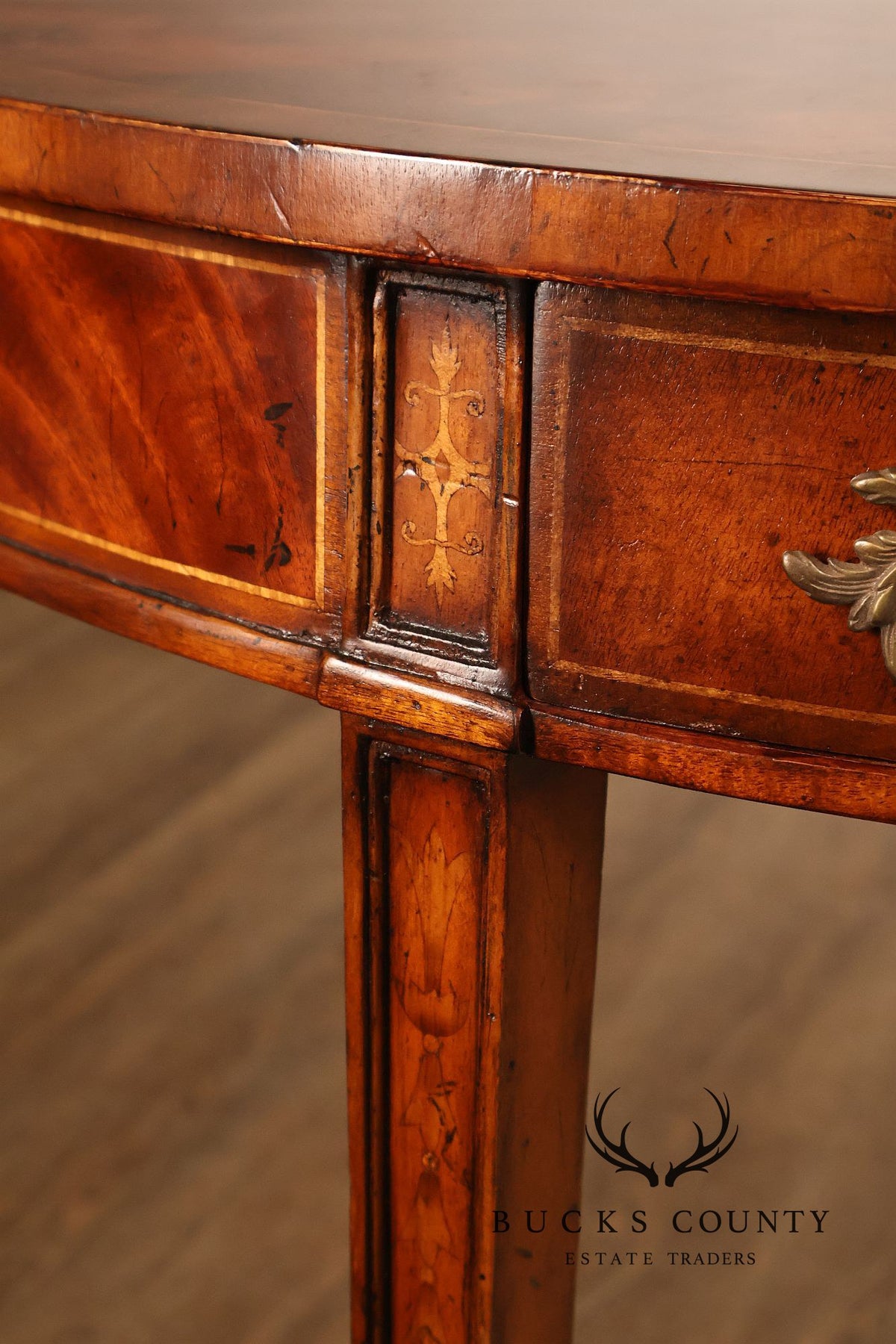 Jonathan Charles Inlaid Mahogany Demilune Console Table