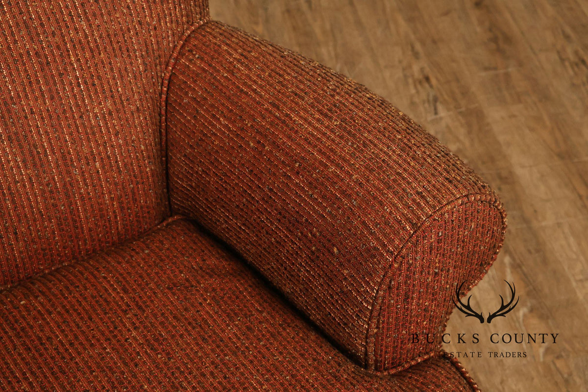 Leggett & Platt Pair Of Upholstered Swivel Glider Club Chairs With Round Ottoman