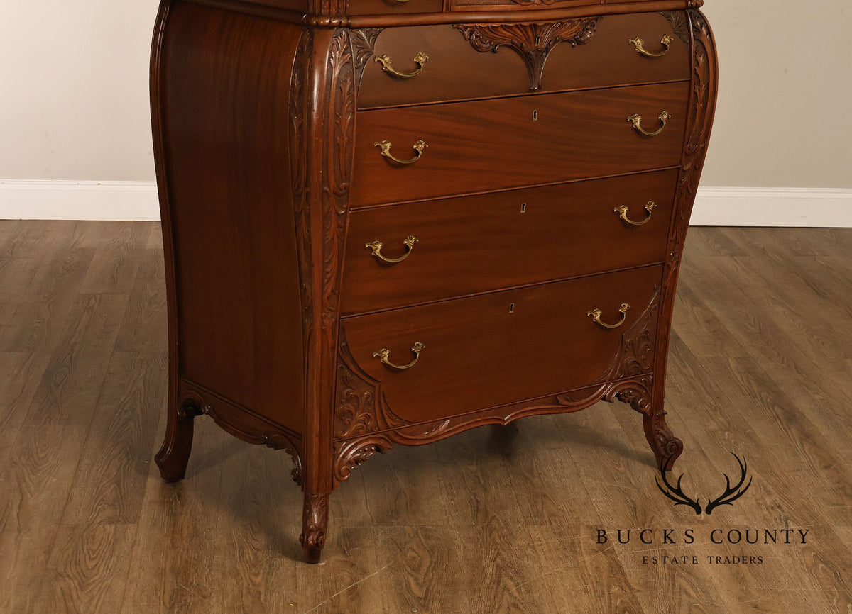 Antique R. J. Horner Carved Mahogany High Chest Of Drawers With Mirror