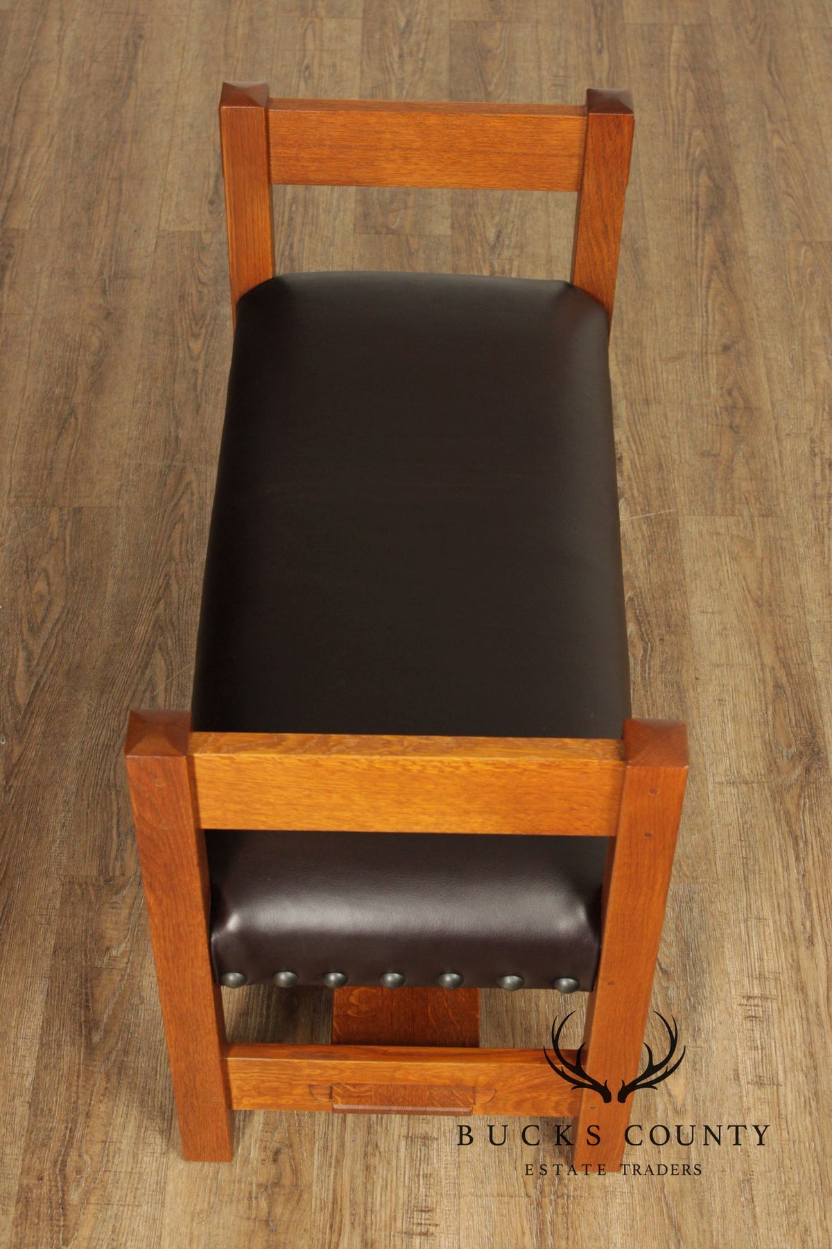 Stickley Mission Collection Oak and Leather Bench