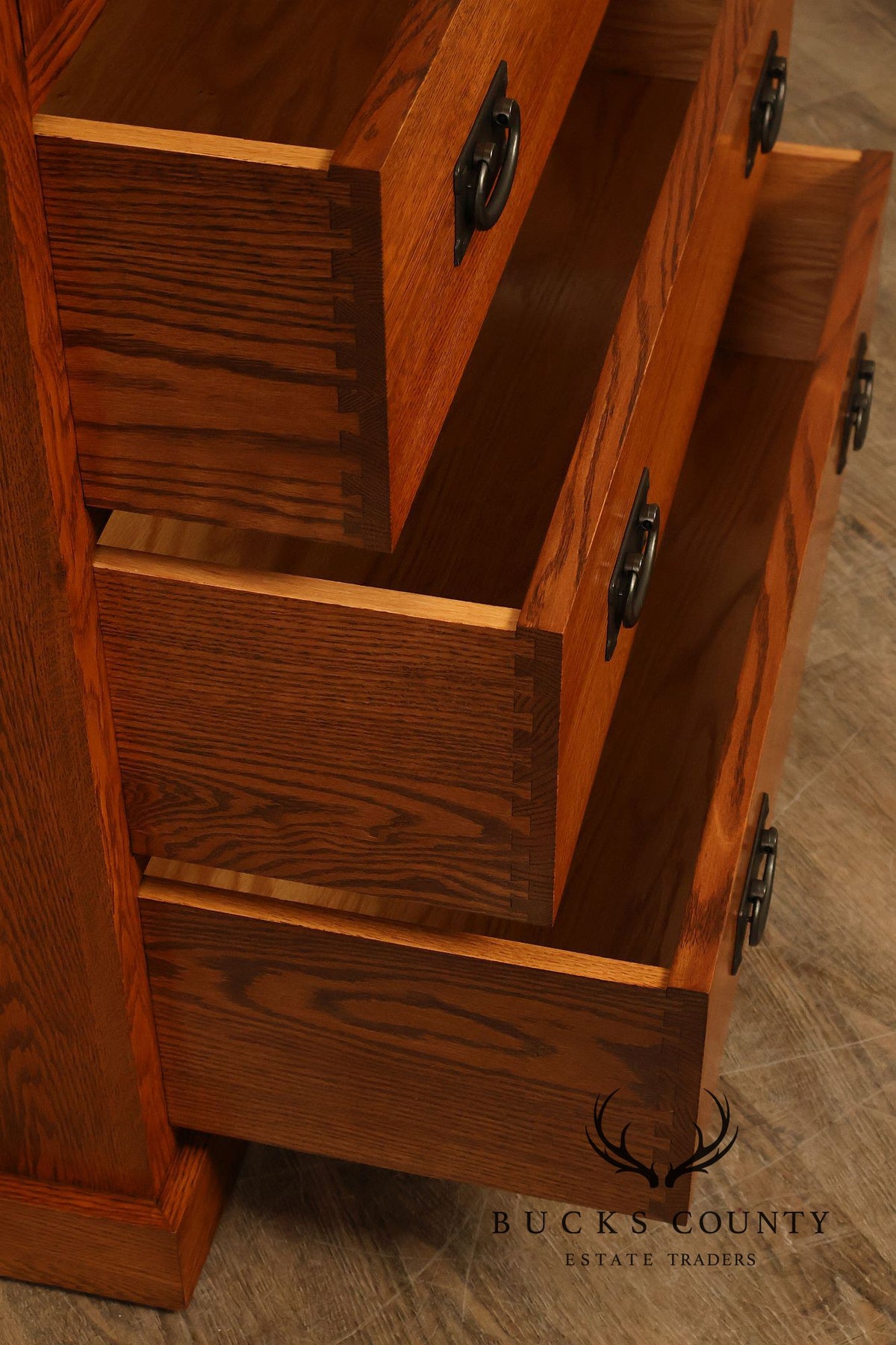 Mission Oak Two Door Display Bookcase Cabinet With Drawers