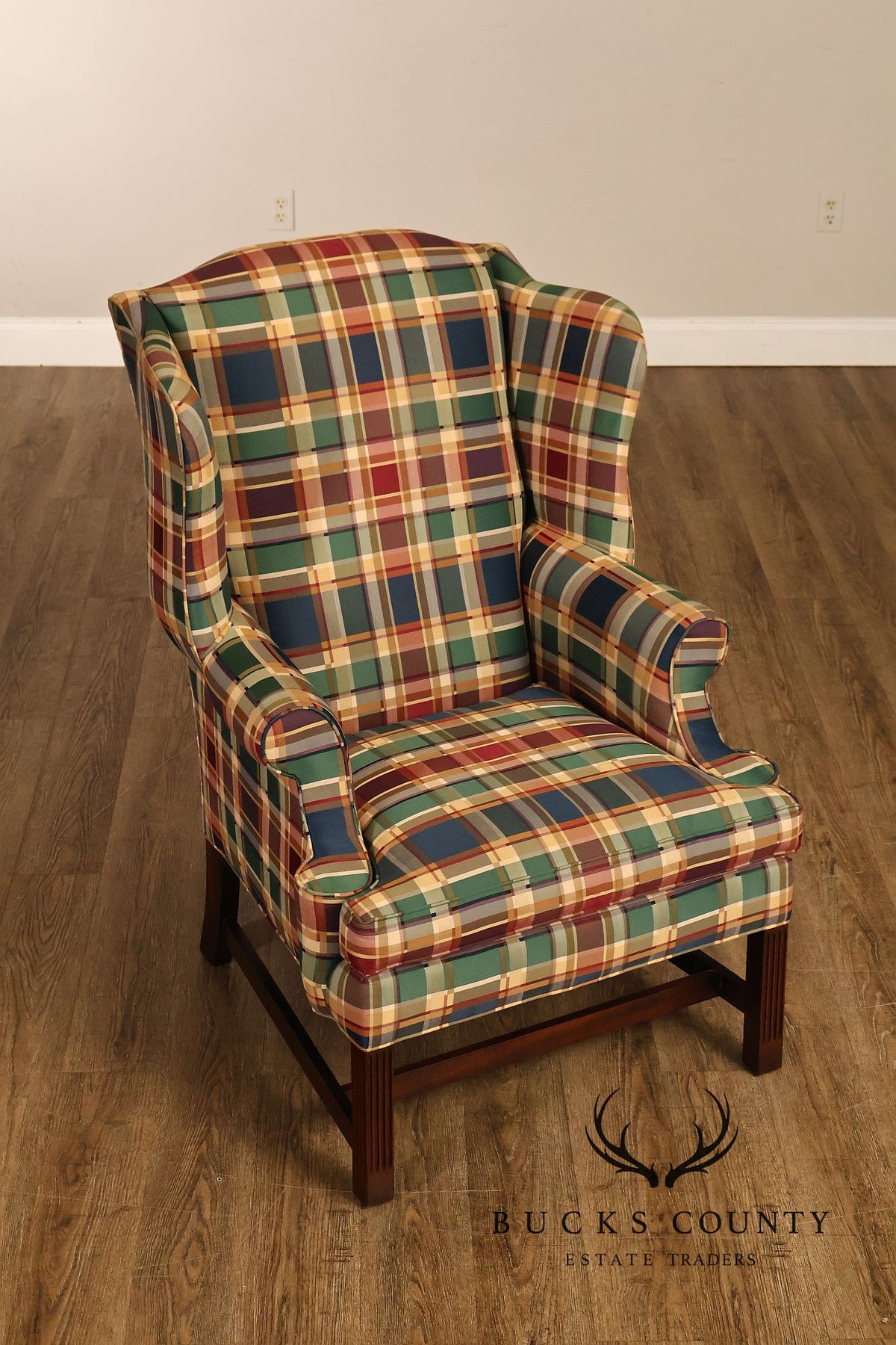 Henredon Custom Folio Collection Plaid Wingback Armchair