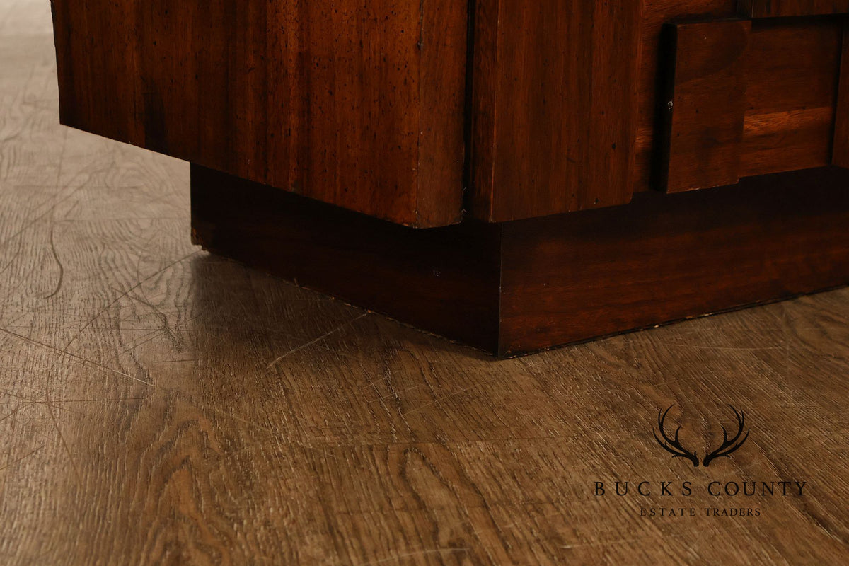 Vintage Lane Mid-Century Modern Brutalist Walnut Armoire