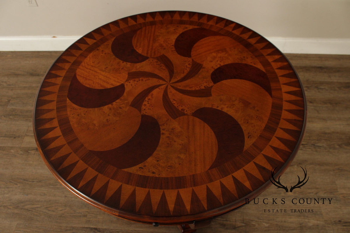 Theodore Alexander Round Inlaid Burlwood Center Table