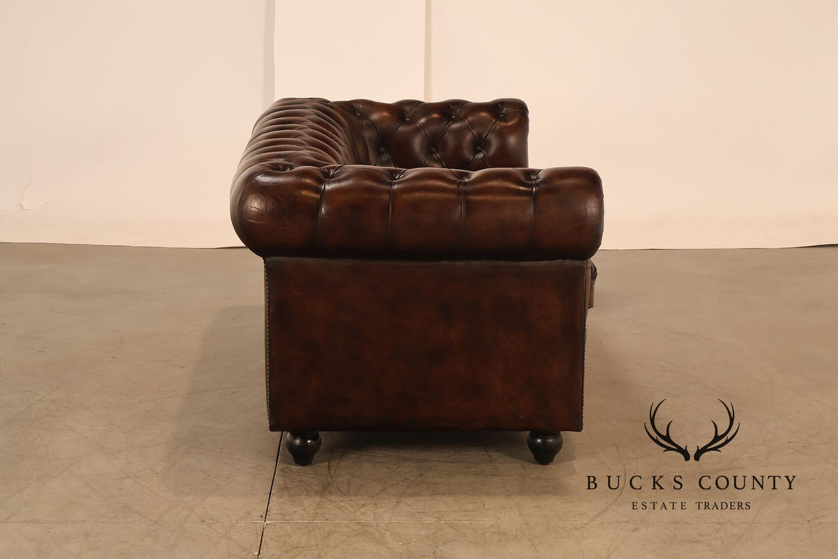 Chesterfield Style Tufted Brown Leather Sofa