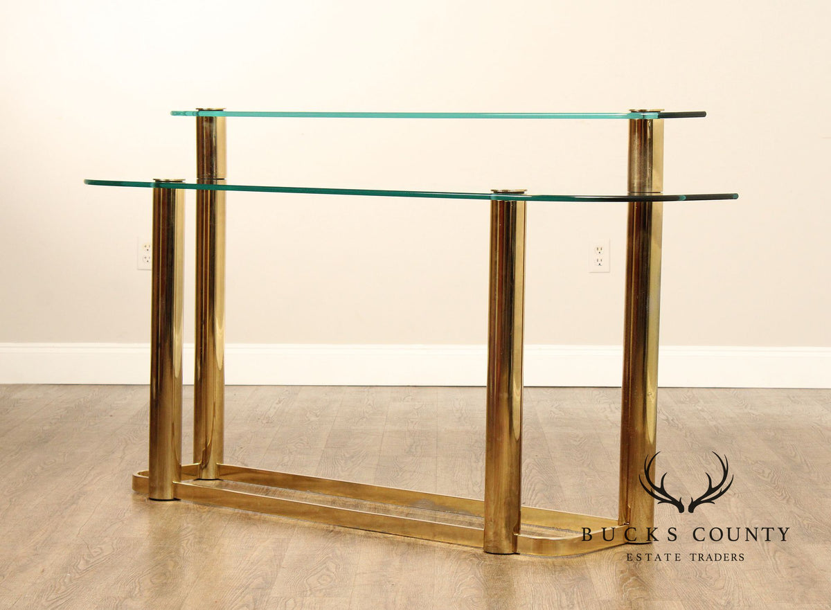 Hollywood Regency Postmodern Two-Tier Glass Top Console Table
