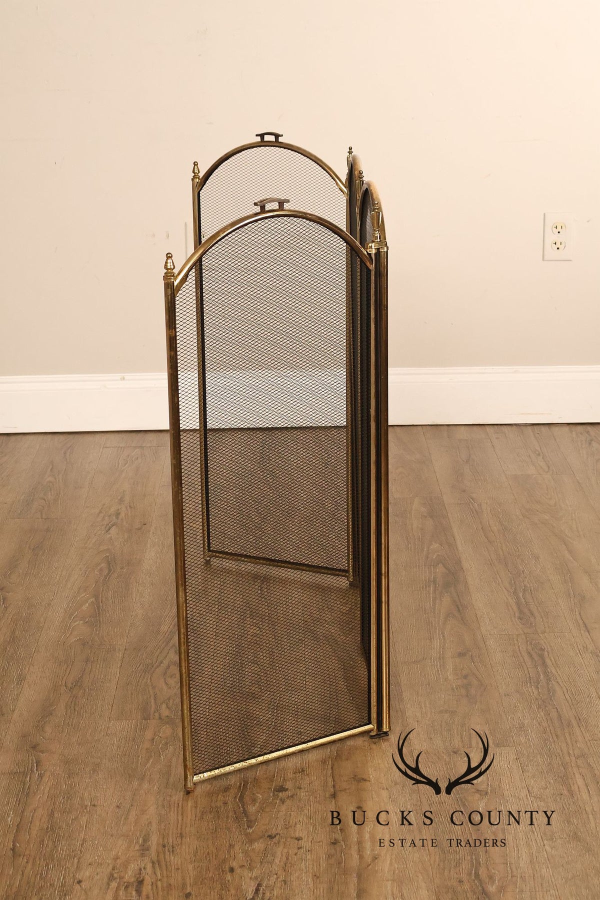 Vintage Brass Three-Panel Fireplace Screen