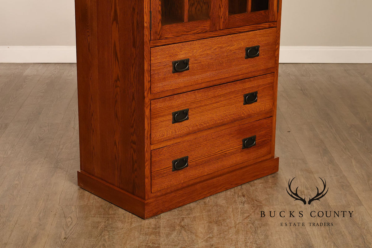 Mission Oak Two Door Display Bookcase Cabinet With Drawers