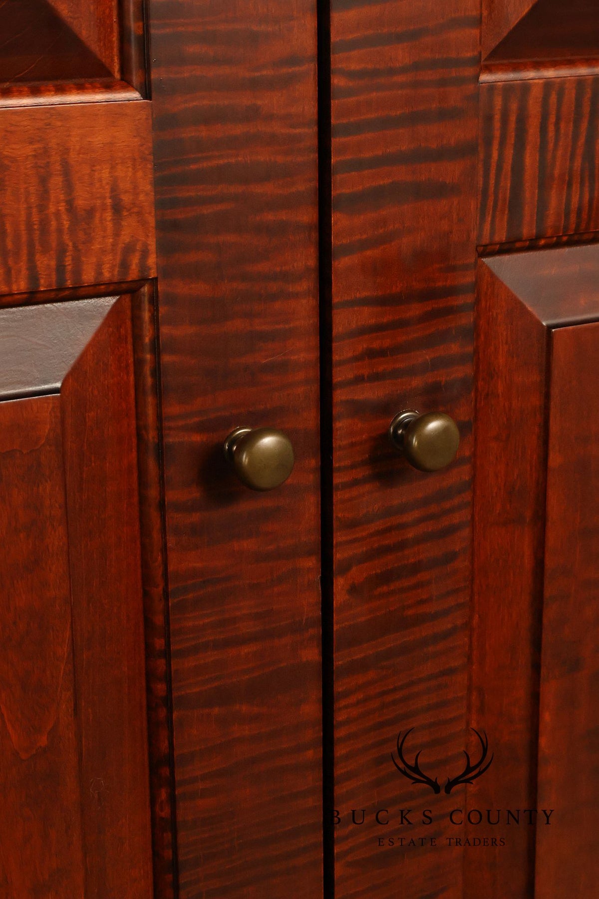 Custom Tiger Maple Two-Piece Four-Door Cabinet Armoire