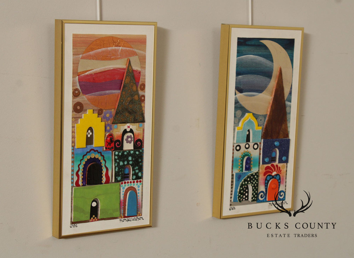 Monika Watson Mixed Media Diptych, Neighboring Homes