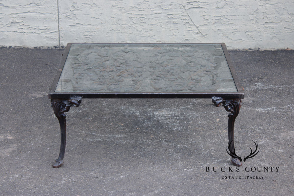 Victorian Style Glass Top Iron Coffee Table