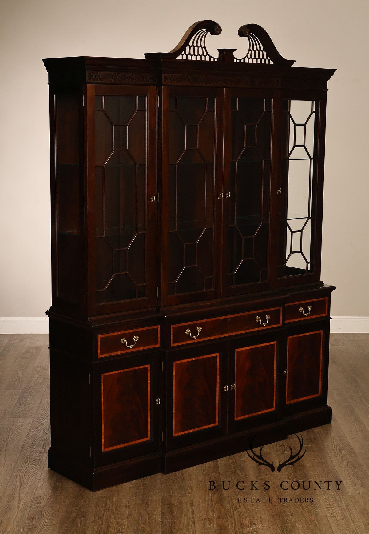 Stickley Georgian Style Mahogany Breakfront China Cabinet