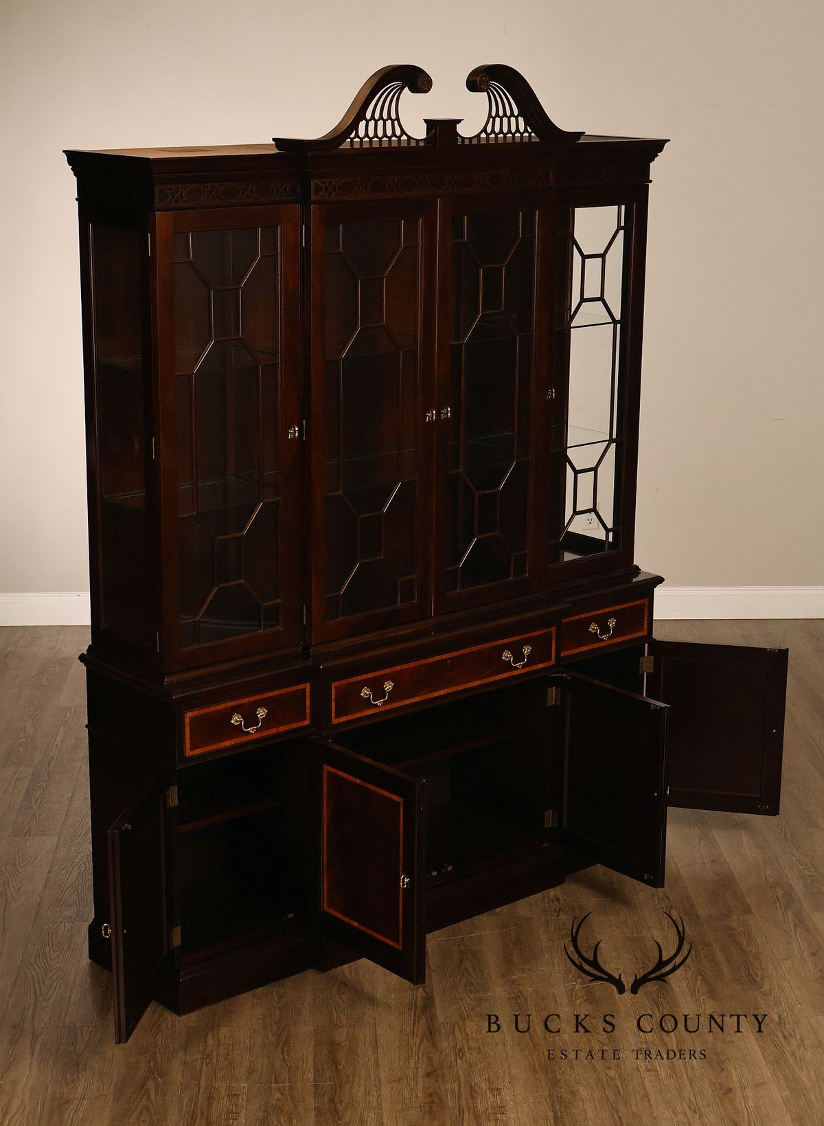 Stickley Georgian Style Mahogany Breakfront China Cabinet