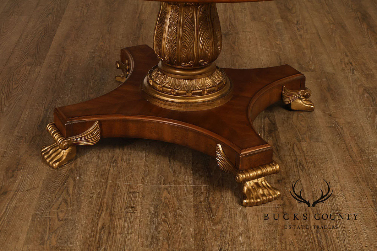 Drexel Neoclassical Revival Round Marble Top Pedestal Dining or Center Table With Claw Feet