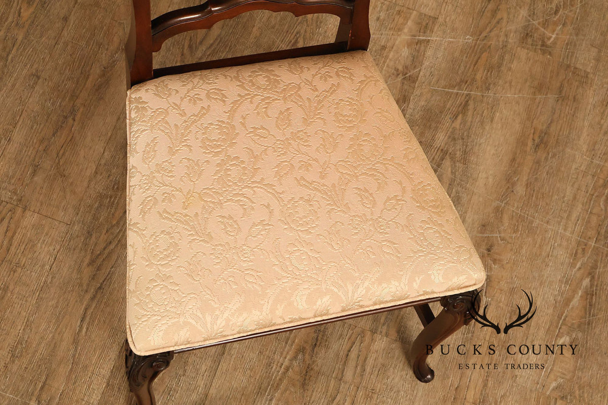 Traditional Mahogany Carved Side Chair With Floral Damask Upholstery