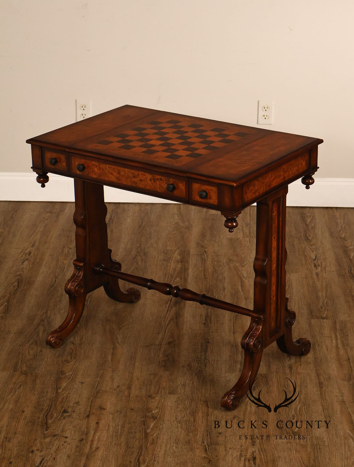 Theodore Alexander Mahogany Burl Wood Game Table