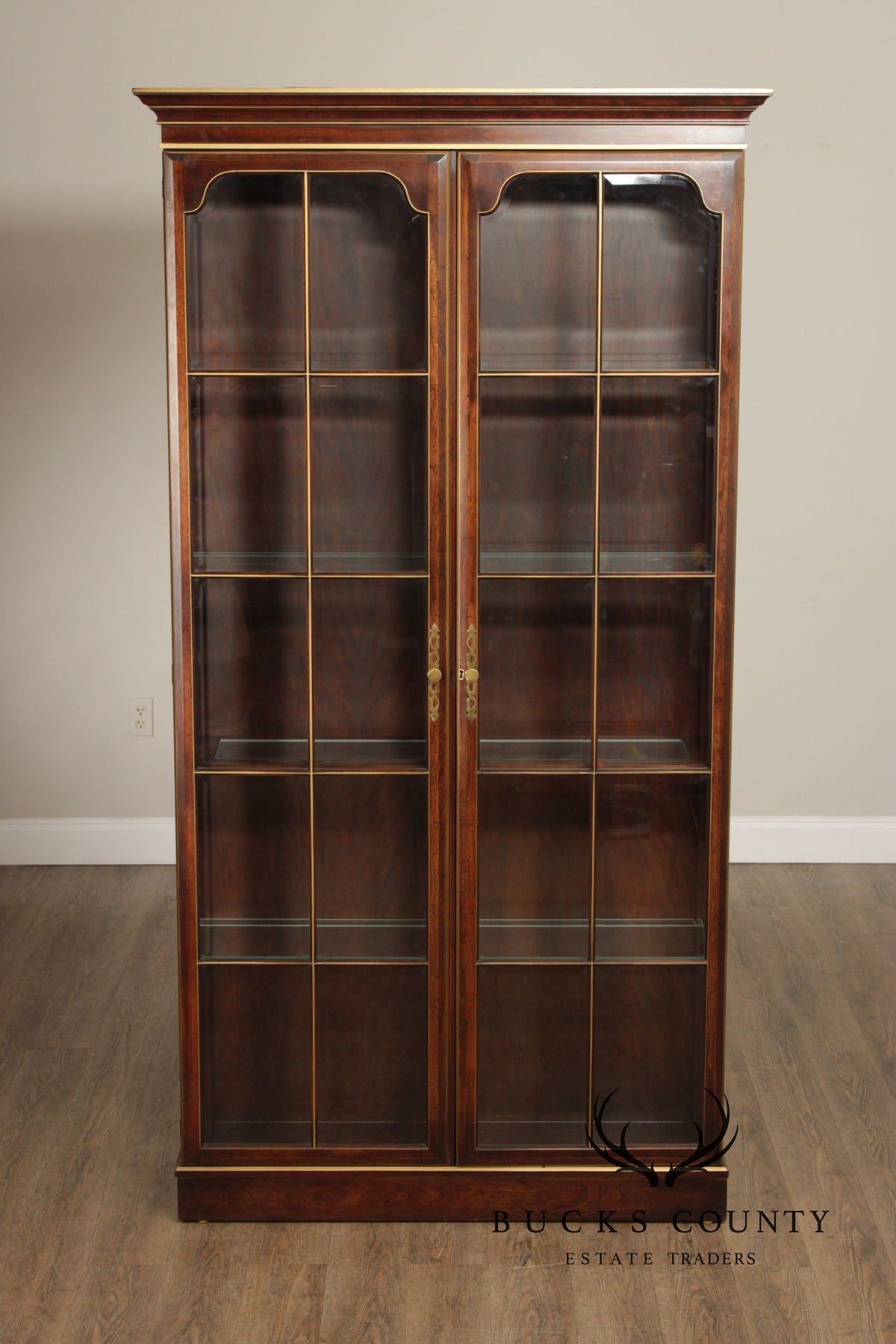 Union National Traditional Cherry Lighted Two Door Display Cabinet