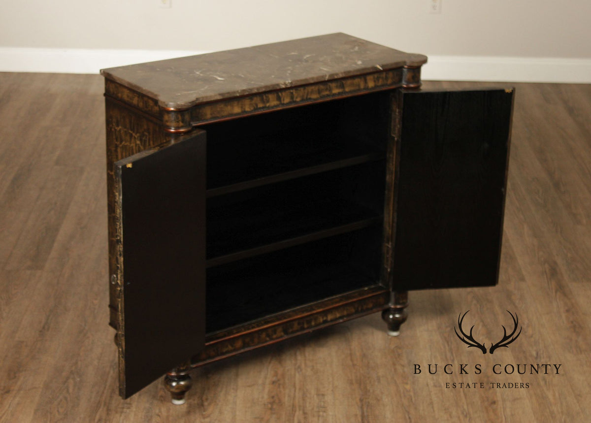 Hollywood Regency Style Pair Of Mirrored Cabinets With Marble Tops