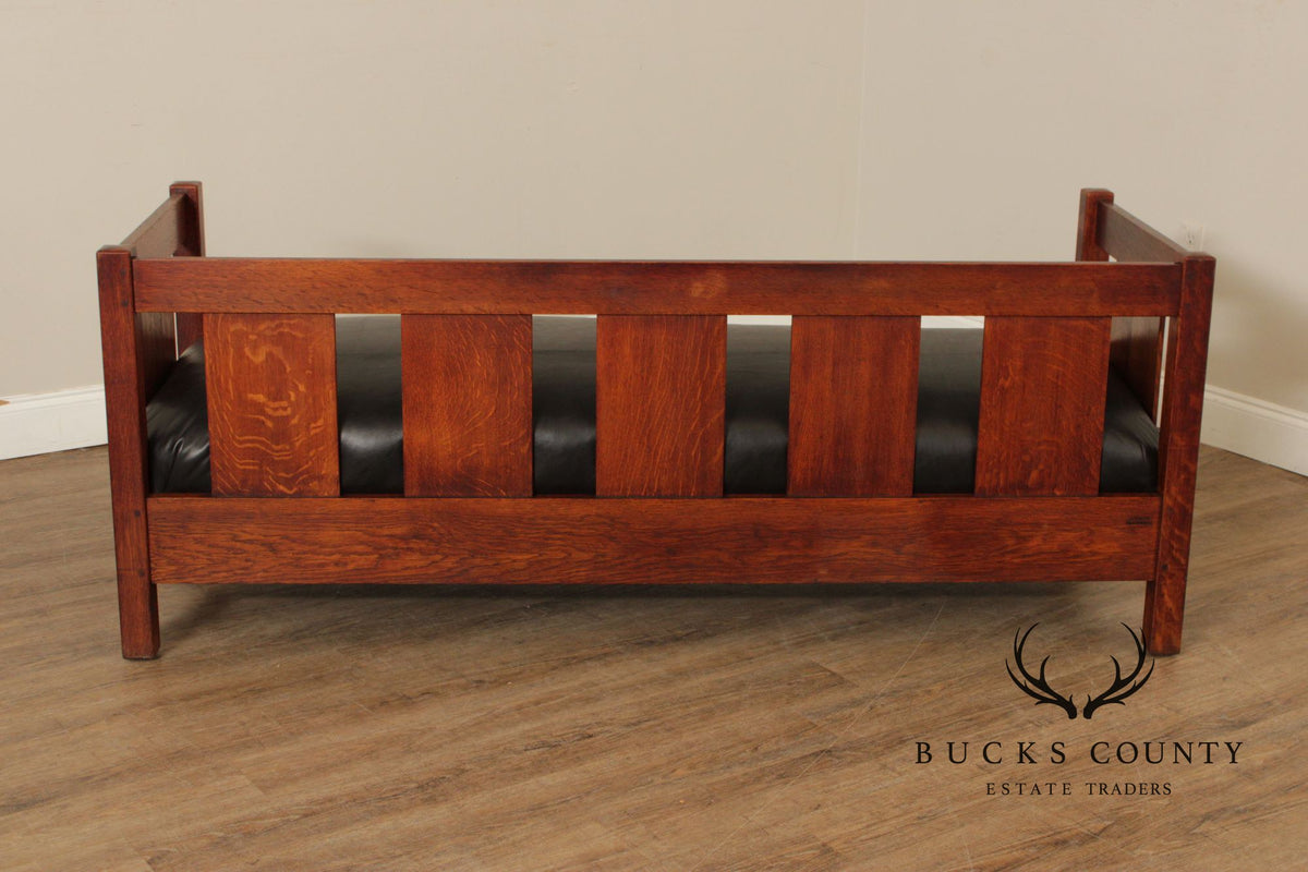 L. & J.G. Stickley Antique Mission Oak and Leather Even-Arm Settle Sofa