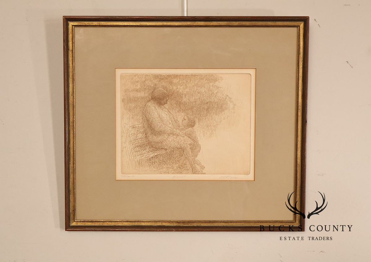 Harold Altman Framed Etching, 'Bench'