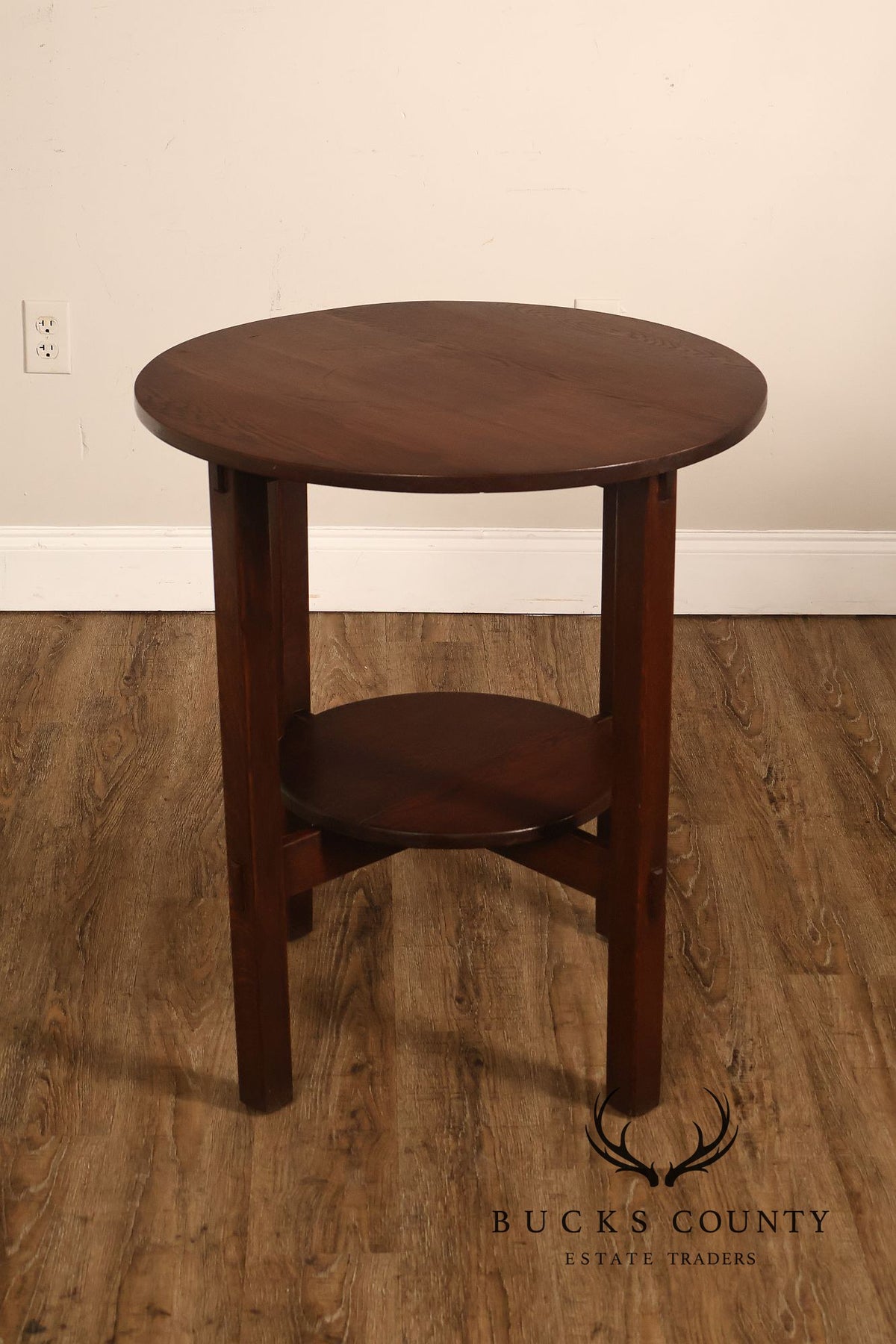 Antique Arts And Crafts Oak Round Side Table