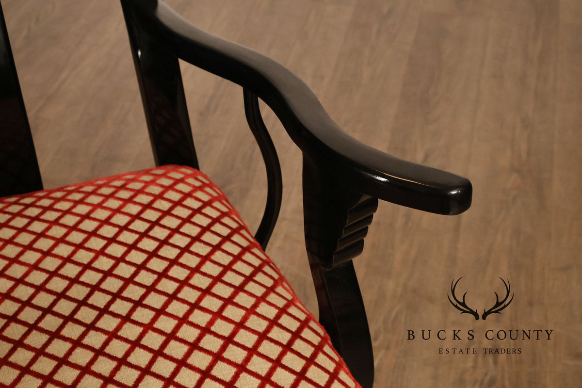 12 Custom Black Lacquered Asian Inspired Dining Chairs
