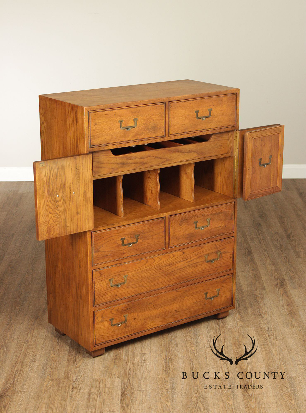 Henredon Artefacts Campaign Style Oak Tall Chest