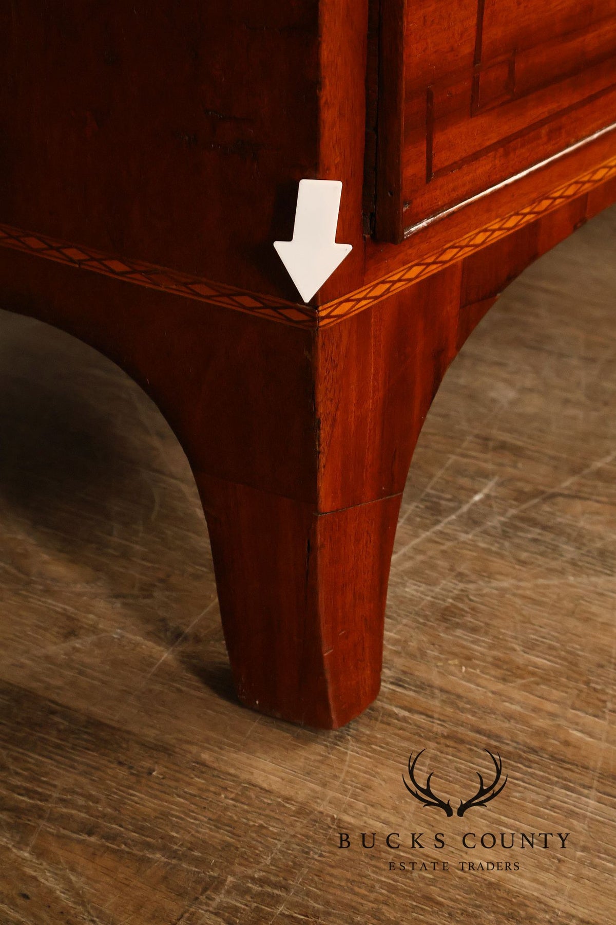 Antique English Sheraton Style Inlaid Bow Front Chest Of Drawers
