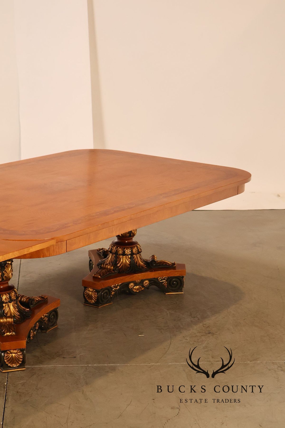 Ala Mobili Style Neoclassical Style Inlaid Double Pedestal Extension Dining Table