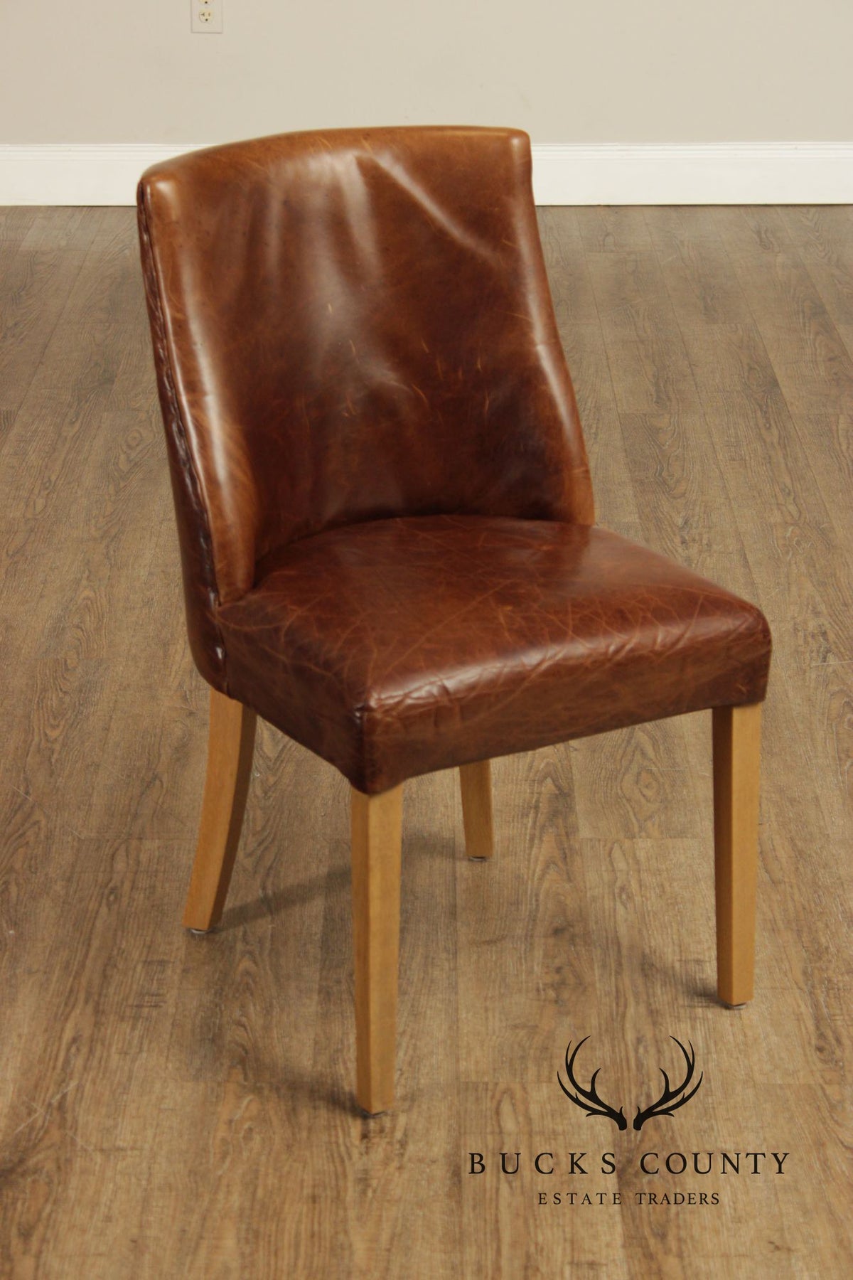 Restoration Hardware French Style Set of Four Leather Dining Chairs