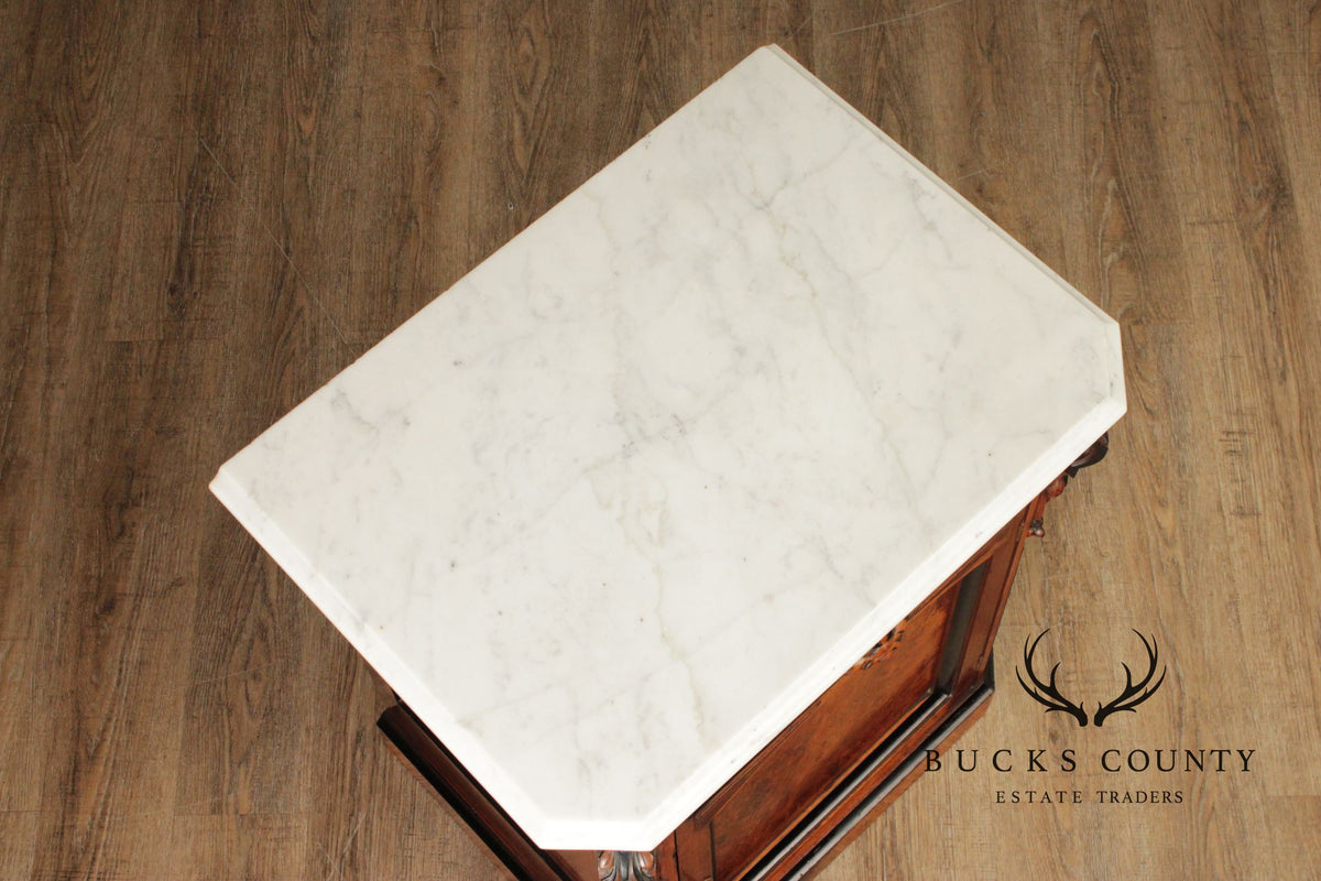 Antique Victorian Marble Top Walnut Nightstand