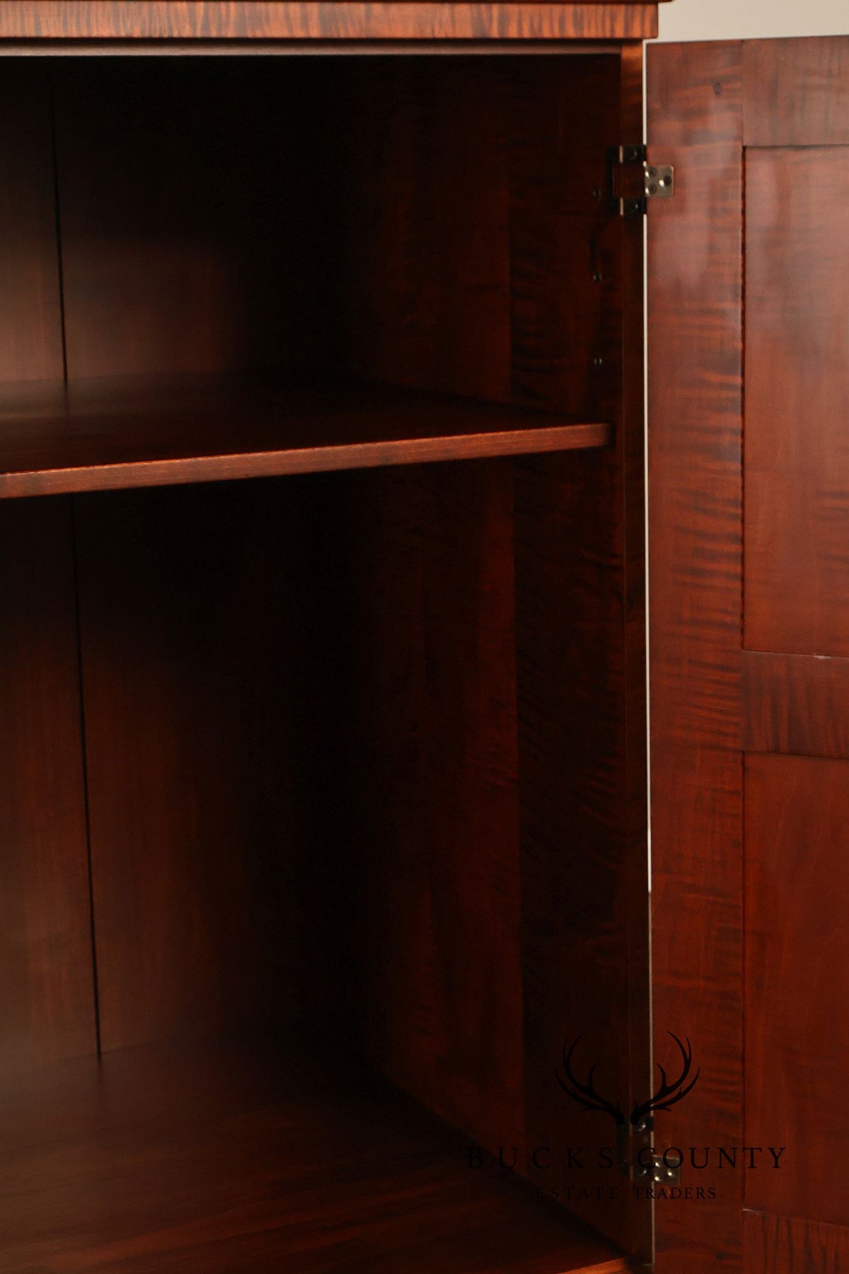 Custom Tiger Maple Two-Piece Four-Door Cabinet Armoire