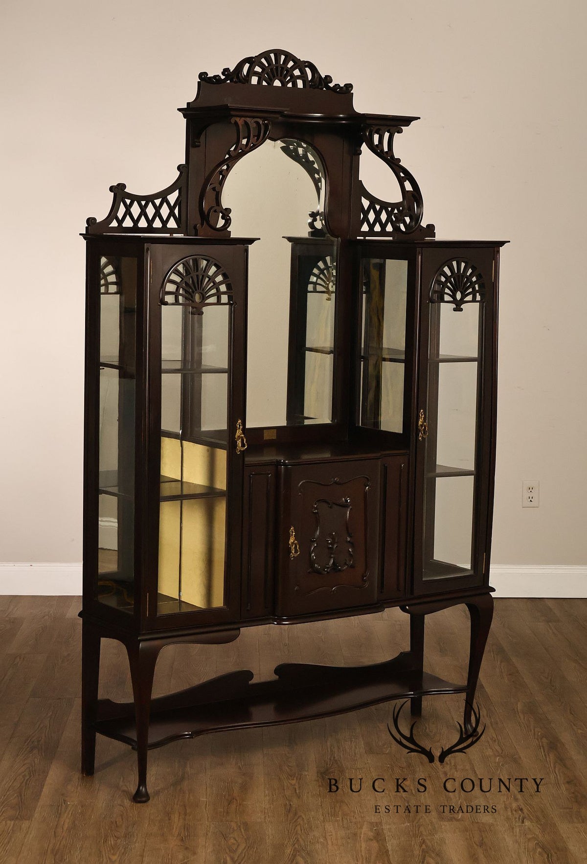Antique Edwardian Mahogany Double Door Display Cabinet