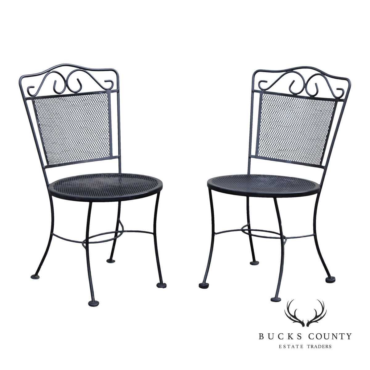 Vintage Pair of Wrought Iron Outdoor Patio Side Chairs