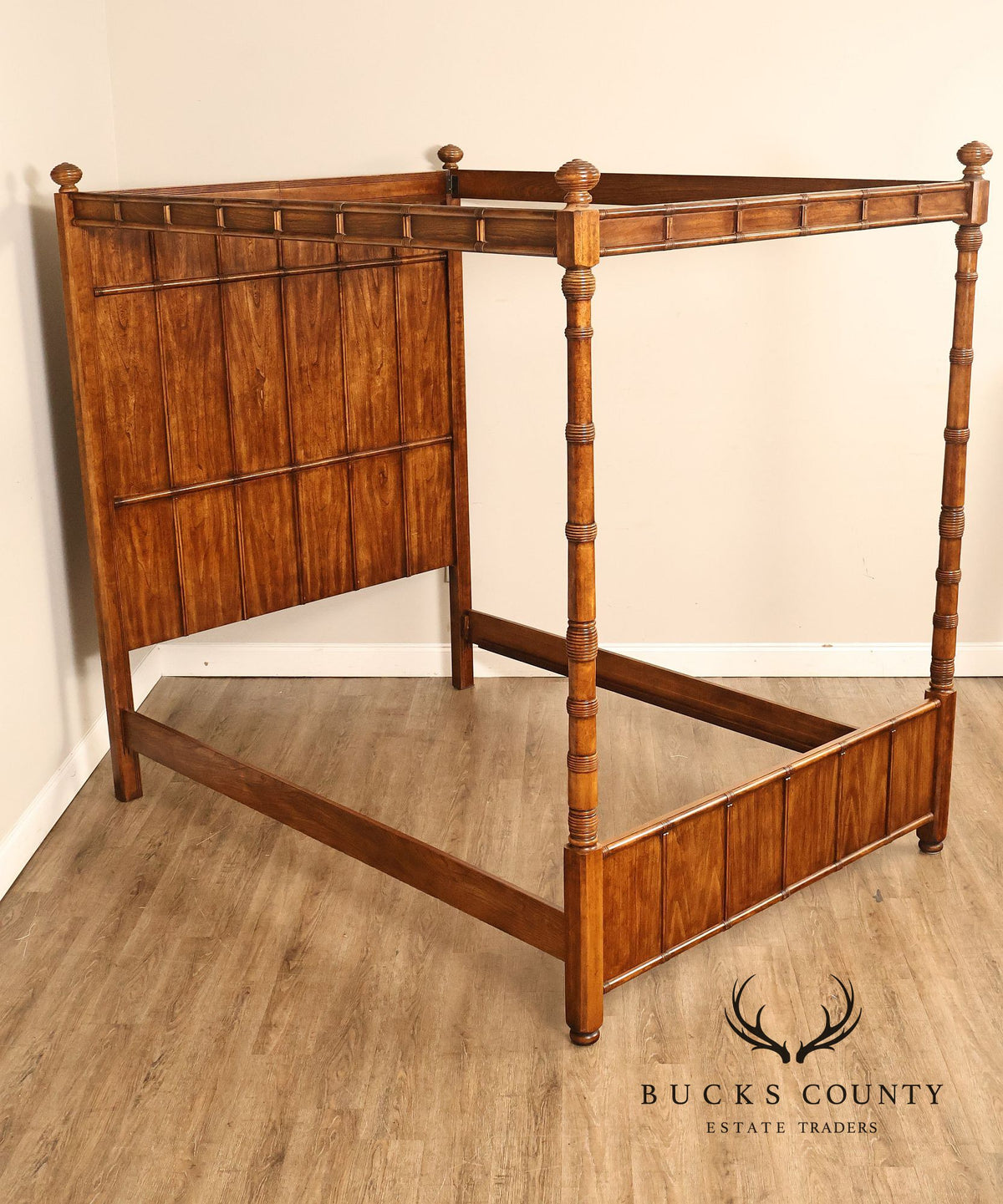 British Colonial Style Faux Bamboo Queen Canopy Bed