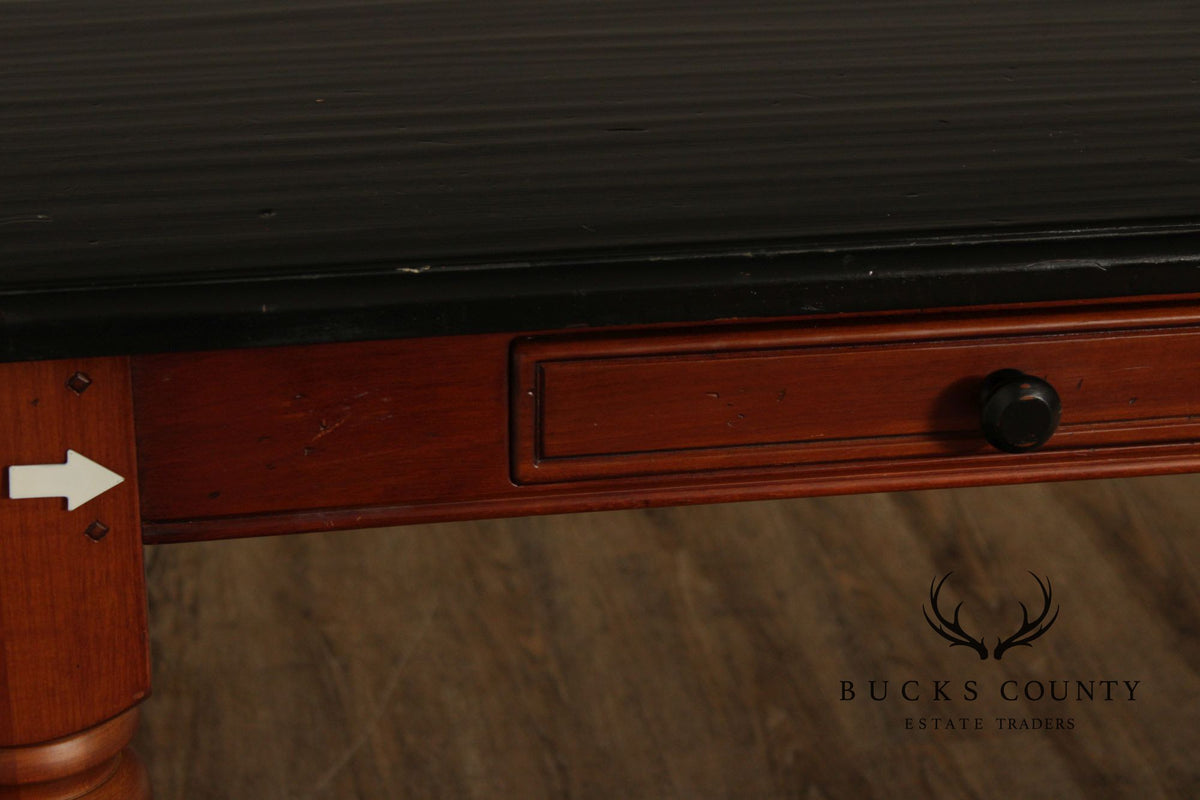 Rustic Farmhouse Style Solid Wood Dining Table With Black Painted Top