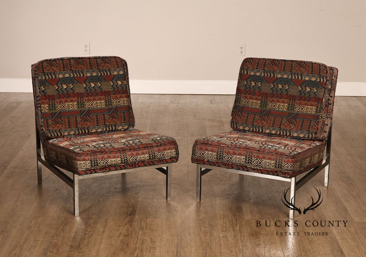 Florence Knoll Mid Century Modern Pair of Chrome Lounge Chairs