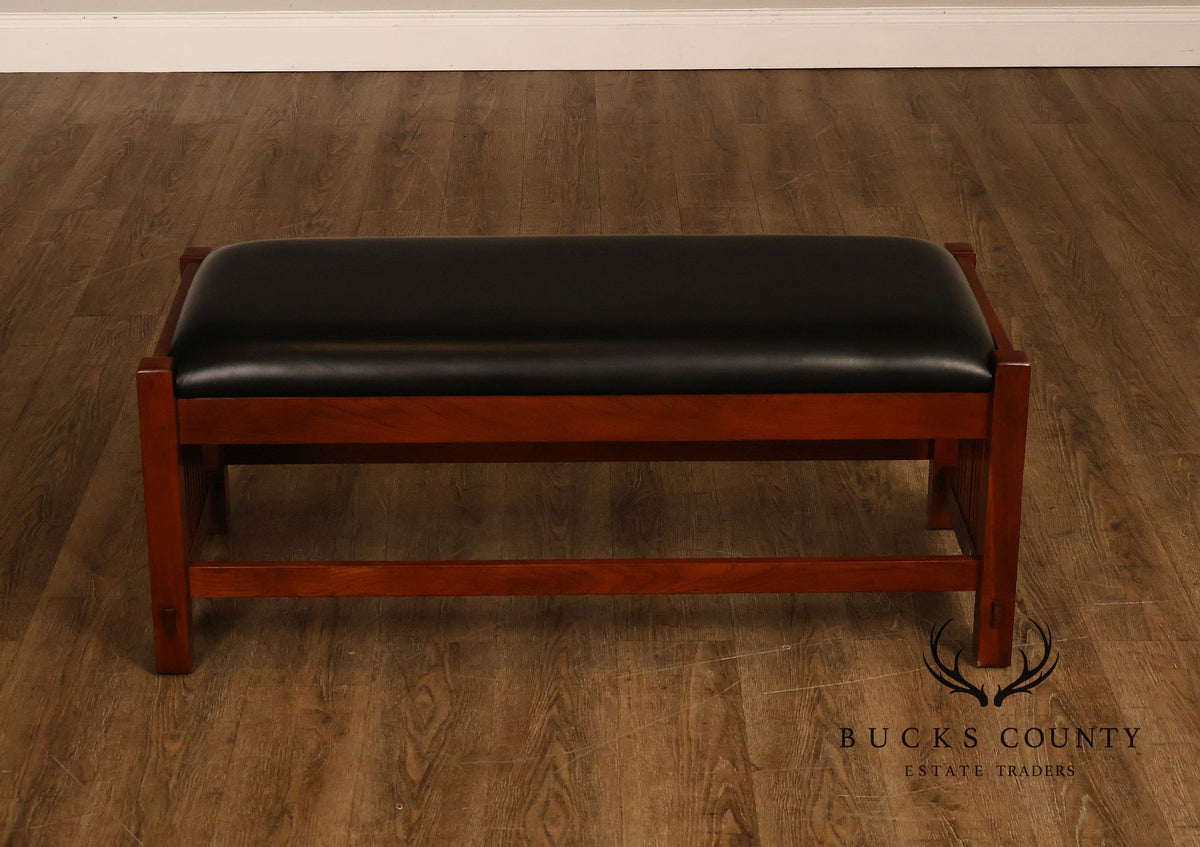 Stickley Mission Collection Leather and Cherry Spindle Bench
