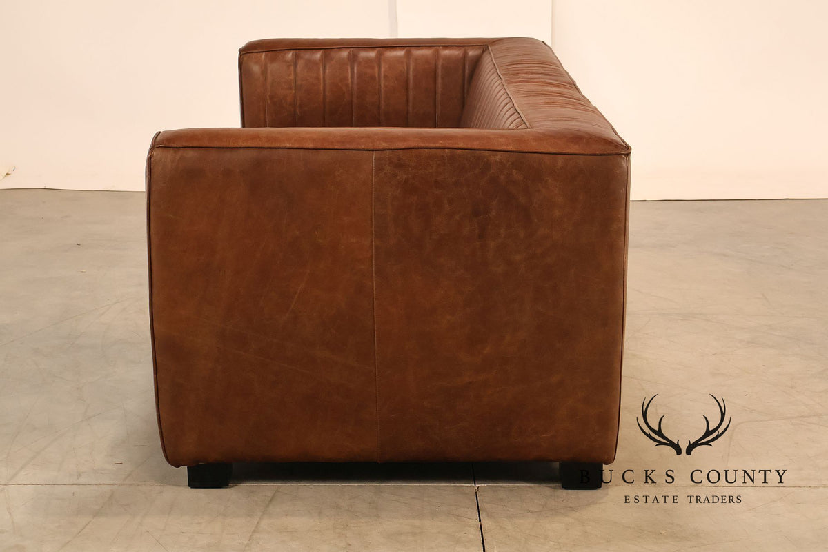 Art Deco Style Brown Leather Sofa
