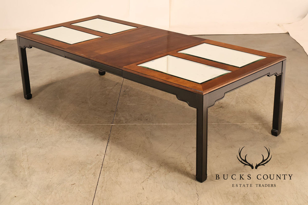 Thomasville Asian Chinoiserie Style Two Tone Wood And Mirrored Coffee Table