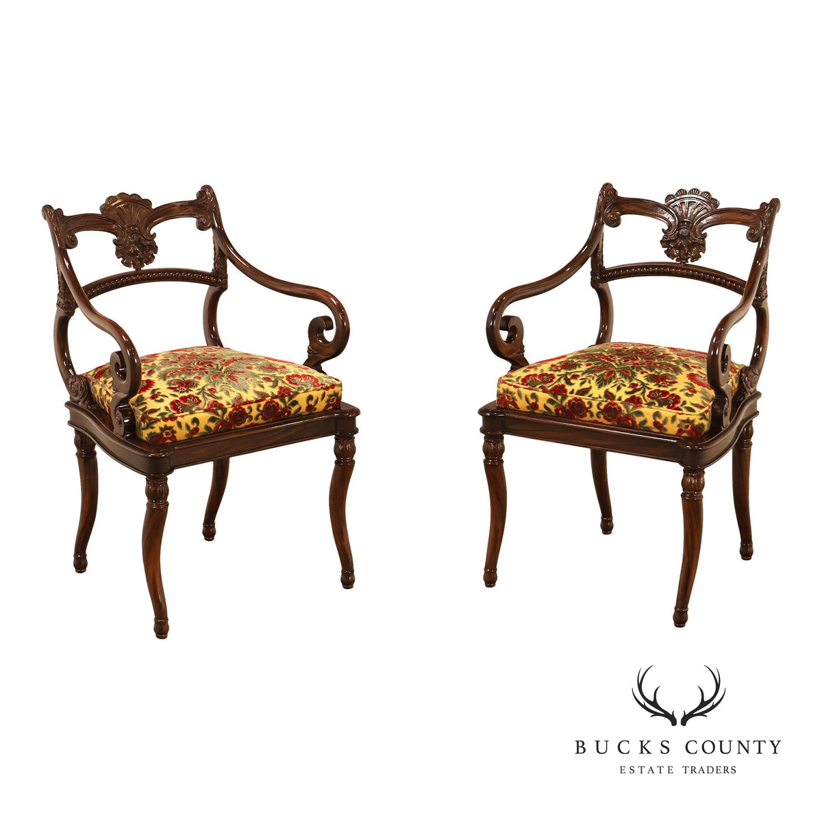 Smith & Watson Pair of Carved Mahogany Armchairs