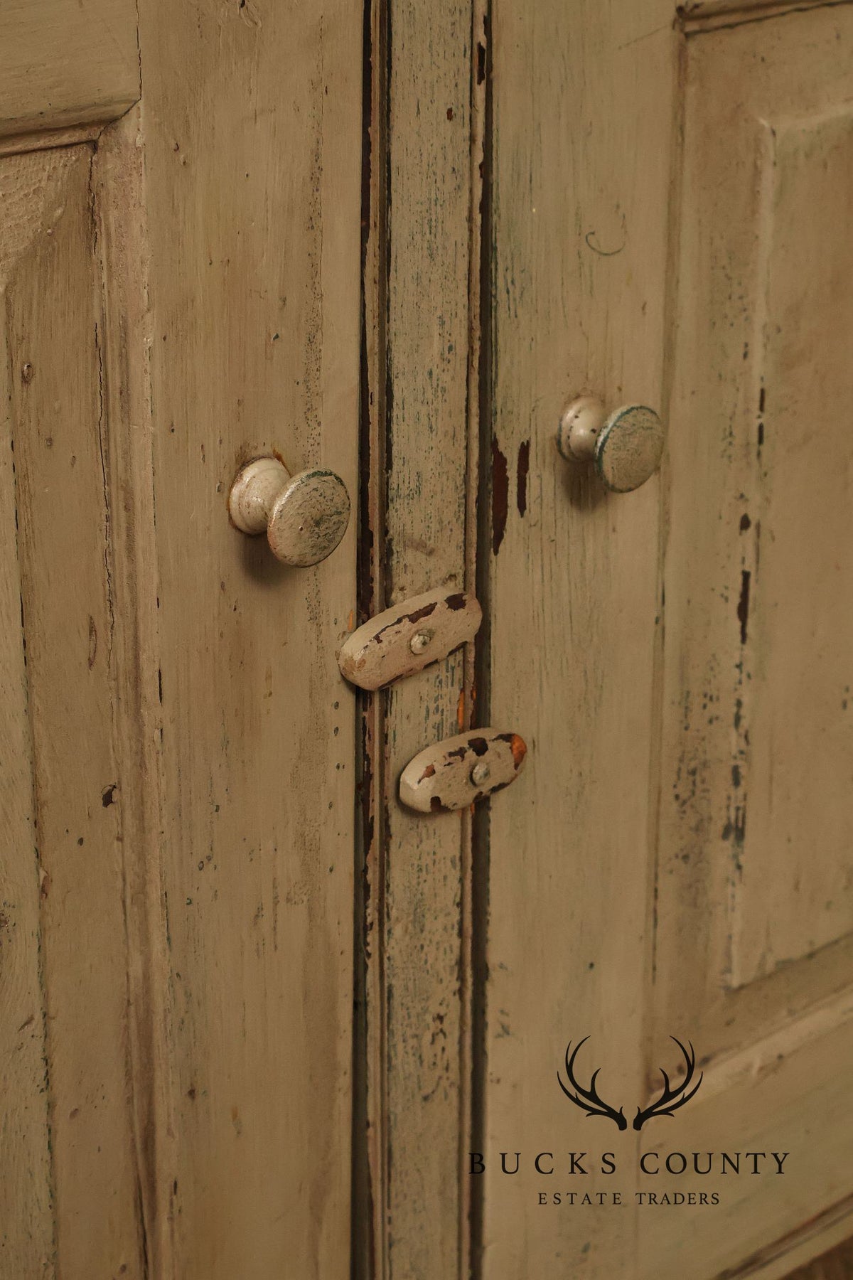 Vintage Distressed Painted Pine Step-Back Cupboard Cabinet